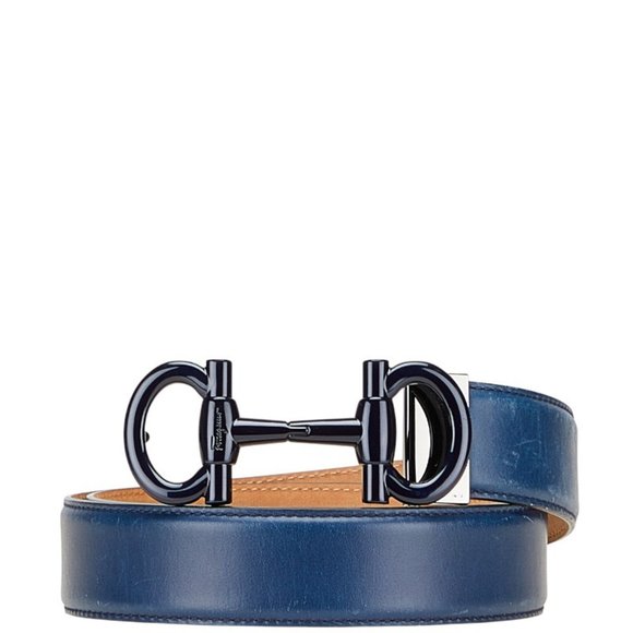 Salvatore Ferragamo Limited Edition Gancini Belt, Blue Leather, Men's - Picture 1 of 7